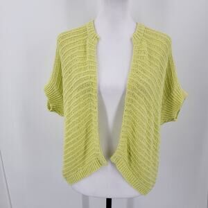 Chico's Cardigan Womens 1 US Medium Lime Green Vertical Stitch Knit Bernadette